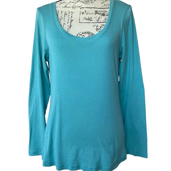 Ladies XL Old Navy Turquoise Deep Scoop Neck Long Sleeve T-shirt - Picture 1 of 7